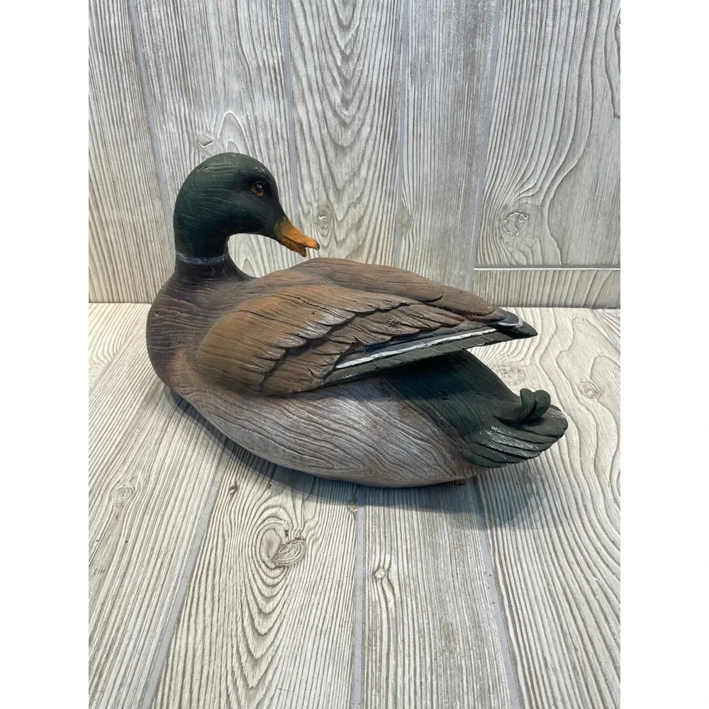 Mallard Duck Decoy Figurine Faux Wood Grain Resin Decorative Waterfowl Decor